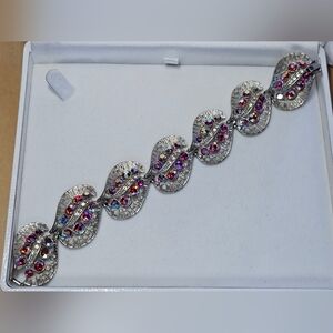 BSK Silver and Fuchsia Aurora Borealis Bracelet